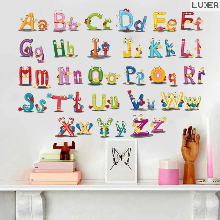 Sticker Decorativ Educativ Pentru Camera Copilului sau Sala de Clasa, Model: Literele Alfabetului, Autoadeziv Multisuprafete, Dimensiuni 90x30 cm, Luxer, stickere decorative autocolante perete pentru coipii emag jumbo honrbach jysk luxer [6]