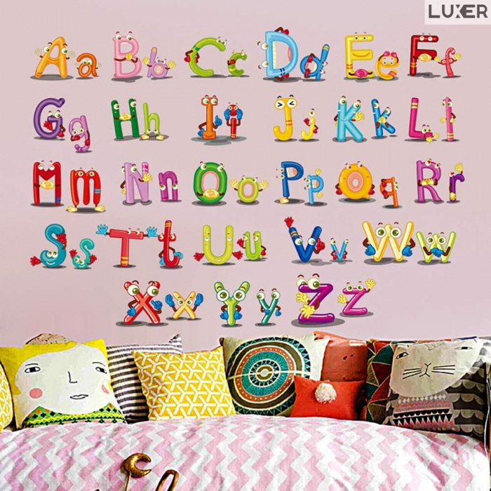 Sticker Decorativ Educativ Pentru Camera Copilului sau Sala de Clasa, Model: Literele Alfabetului, Autoadeziv Multisuprafete, Dimensiuni 90x30 cm, Luxer, stickere decorative autocolante perete pentru coipii emag jumbo honrbach jysk luxer [5]