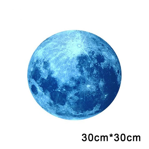 Sticker Decorativ Fosforescent pentru Perete sau Tavan, Model Lună, Diametru 30 cm, Albastru [8]