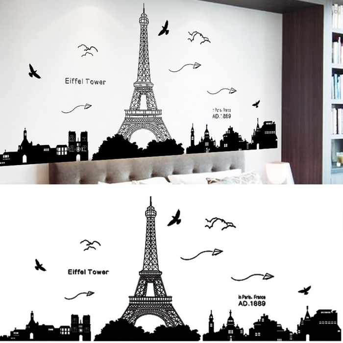 Sticker decorativ Luxer, Autocolant Turnul Eiffel Paris, Negru, 185x70 cm, stickere perete dormitor sufragerie living dedeman pentru birou autoadeziv turnul eiffel tower ieftin jumbo luxer [12]