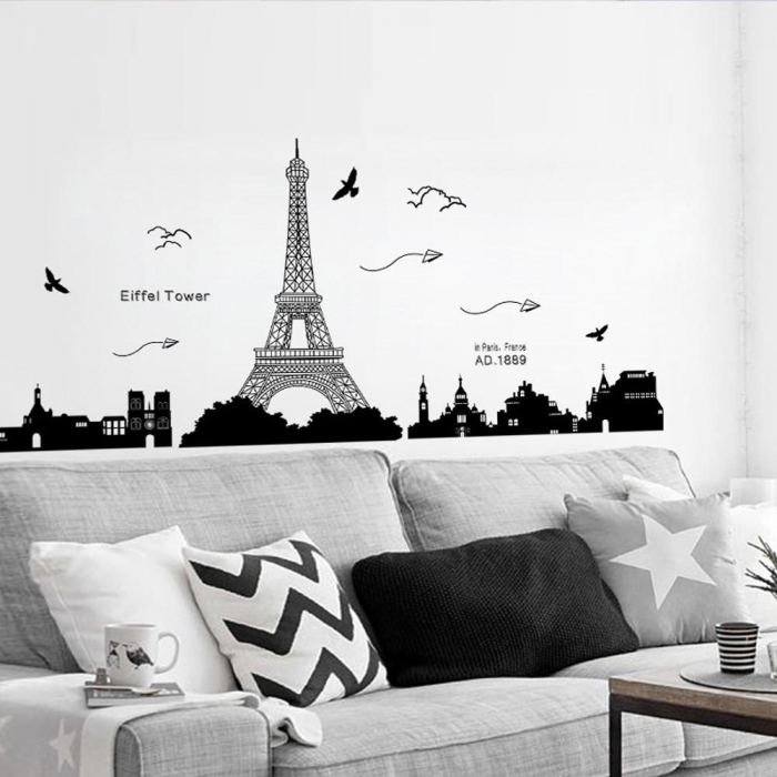 Sticker decorativ Luxer, Autocolant Turnul Eiffel Paris, Negru, 185x70 cm, stickere perete dormitor sufragerie living dedeman pentru birou autoadeziv turnul eiffel tower ieftin jumbo luxer [5]