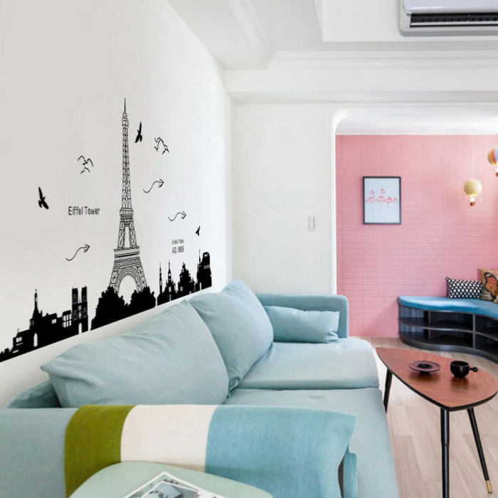 Sticker decorativ Luxer, Autocolant Turnul Eiffel Paris, Negru, 185x70 cm, stickere perete dormitor sufragerie living dedeman pentru birou autoadeziv turnul eiffel tower ieftin jumbo luxer [10]