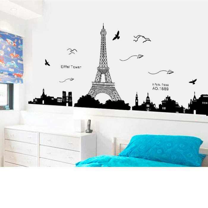 Sticker decorativ Luxer, Autocolant Turnul Eiffel Paris, Negru, 185x70 cm, stickere perete dormitor sufragerie living dedeman pentru birou autoadeziv turnul eiffel tower ieftin jumbo luxer [11]