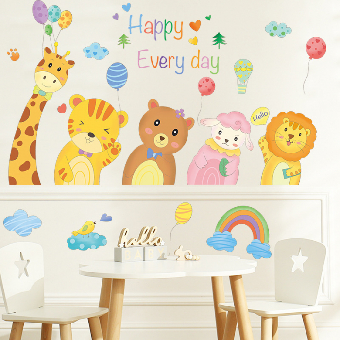 Sticker Decorativ Pentru Camera Copiilor cu 5 Animale Luxer, Autocolant Party cu Animale, 100x50 cm,  stickere perete copii dedeman baieti/fete emag personalizate ieftine animale disney leroy merlin mickey mouse autocolante luxer [1]