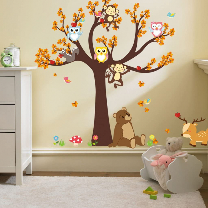 Sticker Decorativ Pentru Camera Copiilor cu Animale Salbatice Luxer, Autocolant Animale in Copac, 100x100 cm, stickere perete copii dedeman baieti/fete emag personalizate ieftine animale disney leroy merlin mickey mouse autocolante luxer [4]