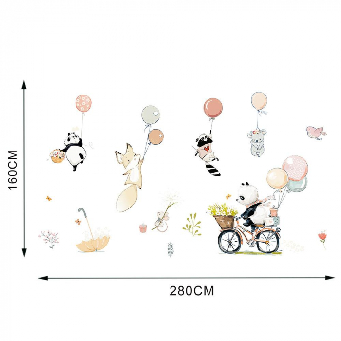 Sticker Decorativ Pentru Camera Copiilor cu Animale si Baloane cu Heliu Luxer, Autocolant Ursulet pe Bicicleta, 90x60 cm, stickere perete copii dedeman baieti/fete emag personalizate ieftine animale disney leroy merlin mickey mouse autocolante luxer [10]
