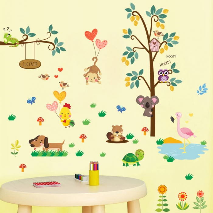 Sticker Decorativ Pentru Camera Copiilor cu Animale si Pasari Luxer, Autocolant Casuta din Copac, 103x74 cm, stickere perete copii dedeman baieti/fete emag personalizate ieftine animale disney leroy merlin mickey mouse autocolante luxer [3]