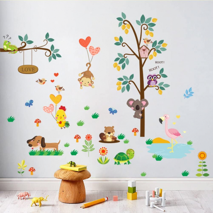 Sticker Decorativ Pentru Camera Copiilor cu Animale si Pasari Luxer, Autocolant Casuta din Copac, 103x74 cm, stickere perete copii dedeman baieti/fete emag personalizate ieftine animale disney leroy merlin mickey mouse autocolante luxer [4]