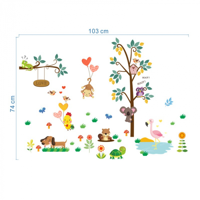 Sticker Decorativ Pentru Camera Copiilor cu Animale si Pasari Luxer, Autocolant Casuta din Copac, 103x74 cm, stickere perete copii dedeman baieti/fete emag personalizate ieftine animale disney leroy merlin mickey mouse autocolante luxer [7]
