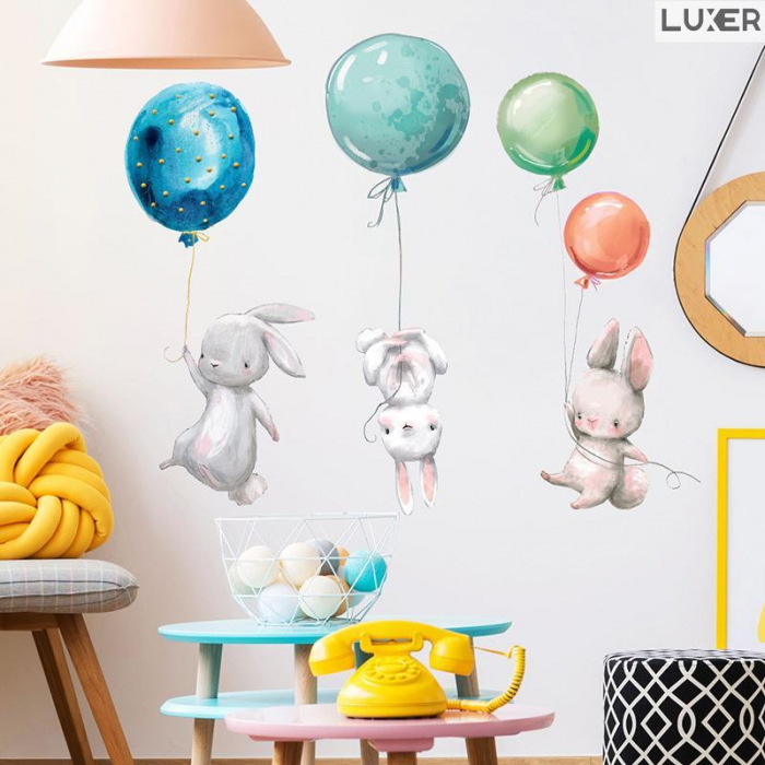 Sticker Decorativ Pentru Camera Copilului Luxer, Model: Bunnies and Balloons, Autodeziv Multisuprafete, Dimensiuni 67x56 cm [7]