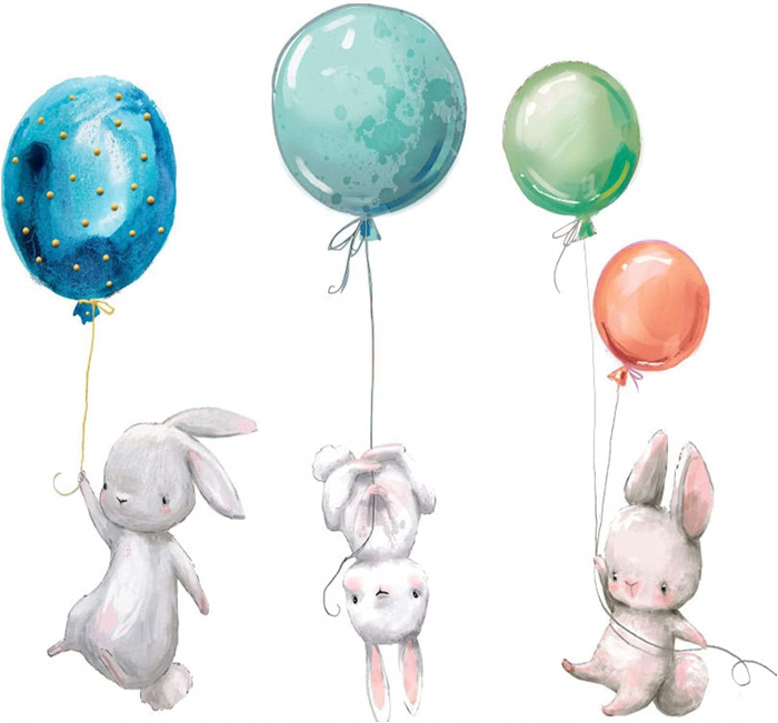 Sticker Decorativ Pentru Camera Copilului Luxer, Model: Bunnies and Balloons, Autodeziv Multisuprafete, Dimensiuni 67x56 cm [8]