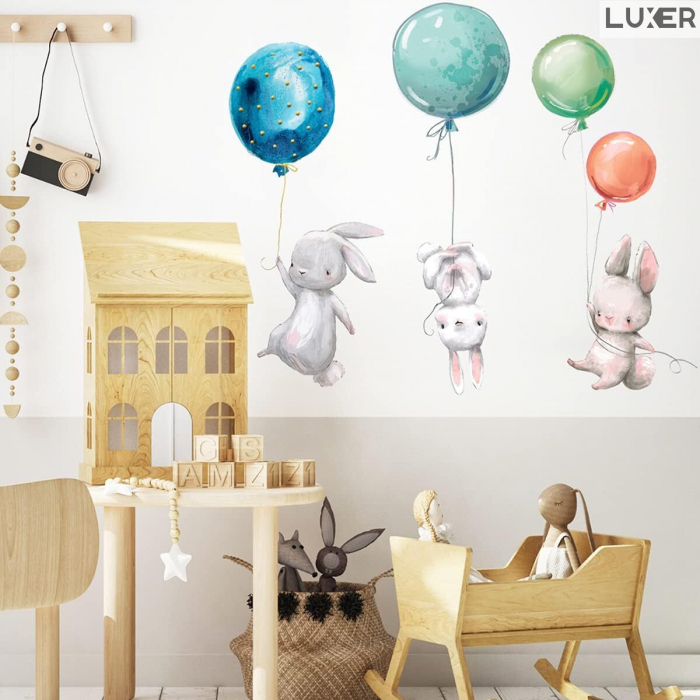 Sticker Decorativ Pentru Camera Copilului Luxer, Model: Bunnies and Balloons, Autodeziv Multisuprafete, Dimensiuni 67x56 cm [2]