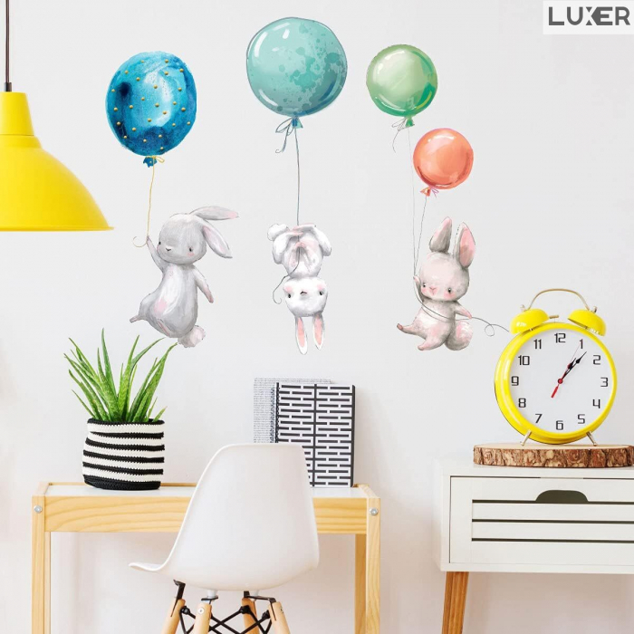 Sticker Decorativ Pentru Camera Copilului Luxer, Model: Bunnies and Balloons, Autodeziv Multisuprafete, Dimensiuni 67x56 cm [5]