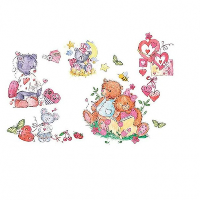 Sticker decorativ pentru copii Luxer, Autocolant cu Ursuleti de Plus si Inimioare, 70x50 cm, stickere decorative perete copii dedeman emag personalizate cu animale disney leroy merlin mickey mouse norisori [7]