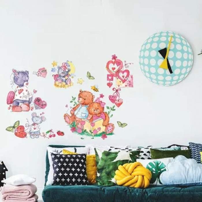 Sticker decorativ pentru copii Luxer, Autocolant cu Ursuleti de Plus si Inimioare, 70x50 cm, stickere decorative perete copii dedeman emag personalizate cu animale disney leroy merlin mickey mouse norisori [3]