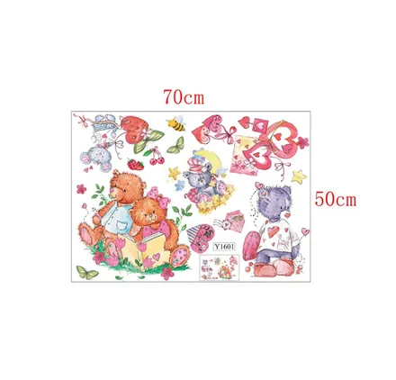 Sticker decorativ pentru copii Luxer, Autocolant cu Ursuleti de Plus si Inimioare, 70x50 cm, stickere decorative perete copii dedeman emag personalizate cu animale disney leroy merlin mickey mouse norisori [8]