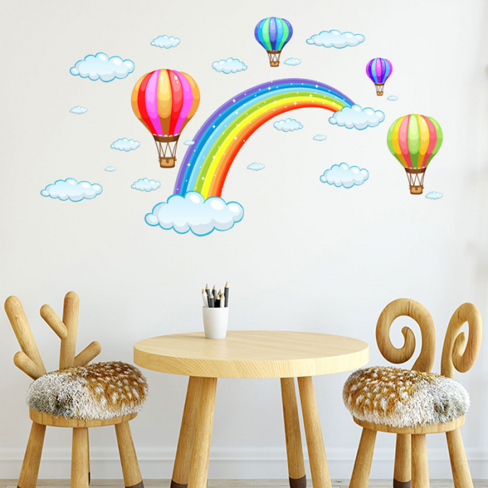 Sticker decorativ cu Curcubeu si Baloane cu Aer Cald, 45x30 cm, stickere decorativ dedeman leroy copii dormitor animalele marii [5]