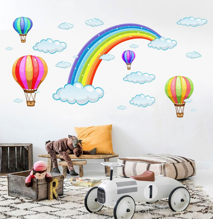 Sticker decorativ cu Curcubeu si Baloane cu Aer Cald, 45x30 cm, stickere decorativ dedeman leroy copii dormitor animalele marii [8]