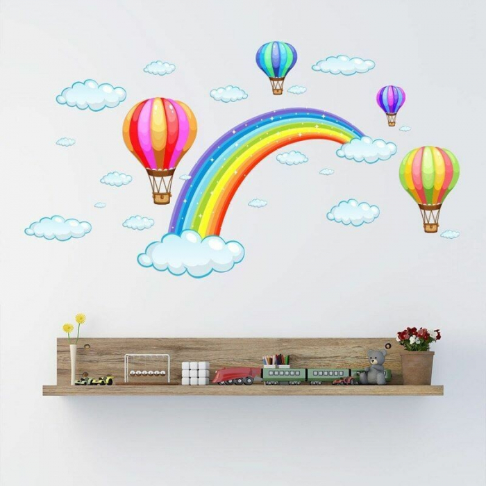 Sticker decorativ cu Curcubeu si Baloane cu Aer Cald, 45x30 cm, stickere decorativ dedeman leroy copii dormitor animalele marii [7]