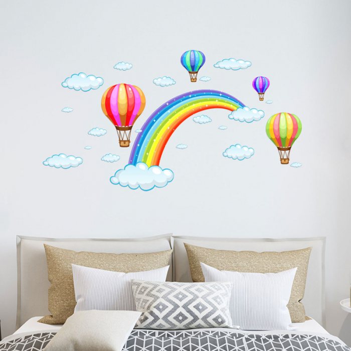 Sticker decorativ cu Curcubeu si Baloane cu Aer Cald, 45x30 cm, stickere decorativ dedeman leroy copii dormitor animalele marii [4]