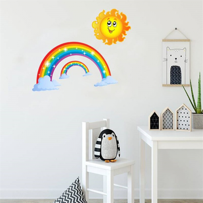Sticker decorativ pentru copii Luxer, Autocolant Curcubeu si Soare Zambitor, 30x30 cm, stickere copii dedeman baieti leroy merlin norisori bebelusi camera copil [2]