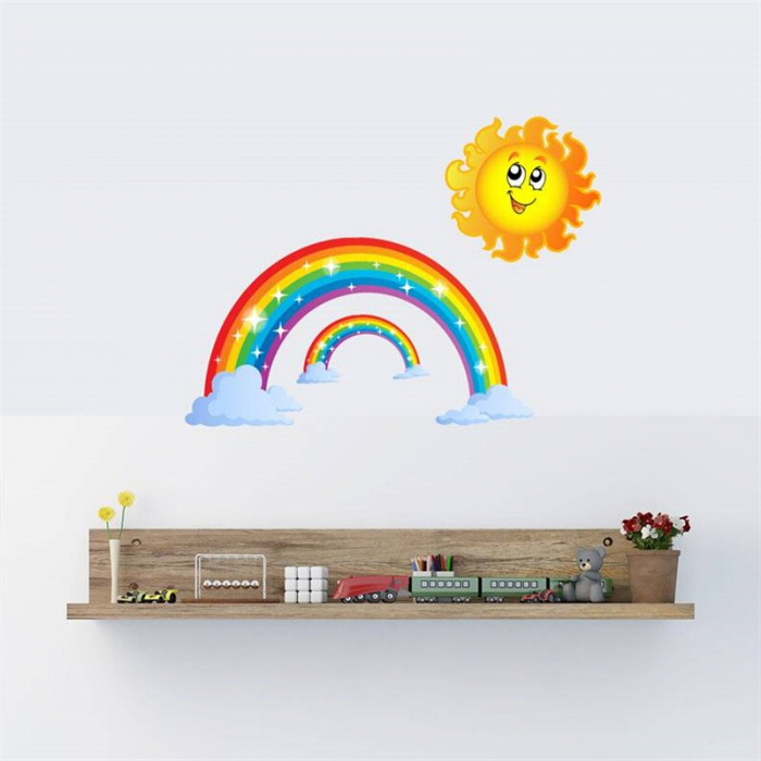Sticker decorativ pentru copii Luxer, Autocolant Curcubeu si Soare Zambitor, 30x30 cm, stickere copii dedeman baieti leroy merlin norisori bebelusi camera copil [3]