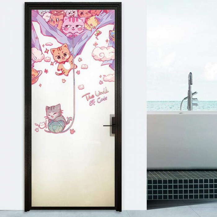 Sticker decorativ pentru usa cu Pisicute Luxer, Autocolant Cat Lover, 103x70 cm, stickere perete copii dedeman animale funny disney nume personalizate bebelusi amuzante [5]