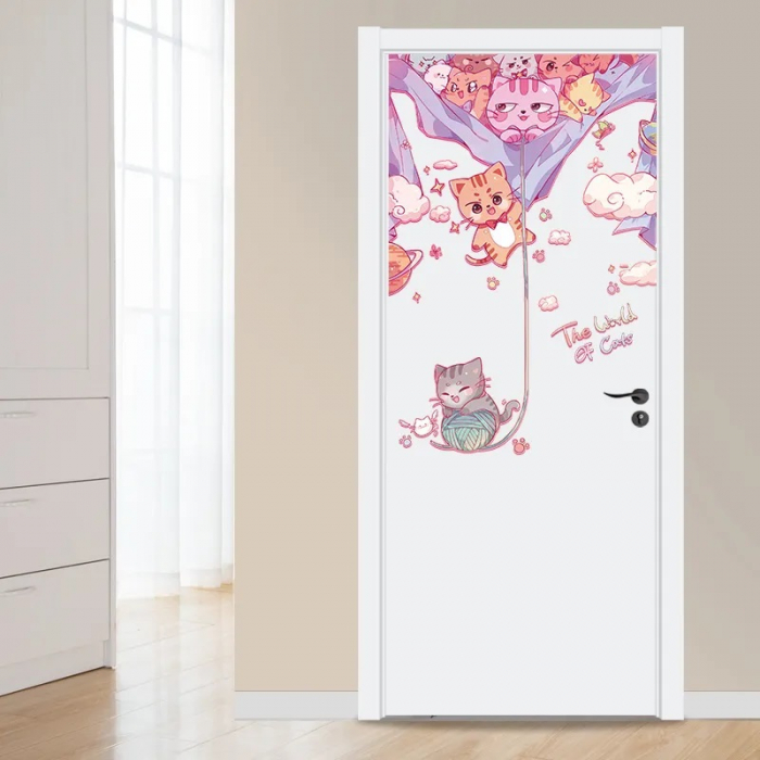 Sticker decorativ pentru usa cu Pisicute Luxer, Autocolant Cat Lover, 103x70 cm, stickere perete copii dedeman animale funny disney nume personalizate bebelusi amuzante [2]