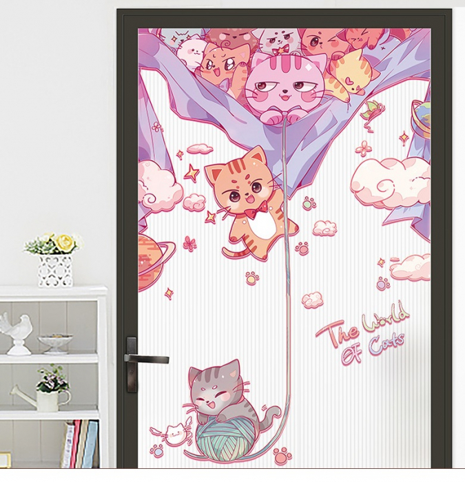 Sticker decorativ pentru usa cu Pisicute Luxer, Autocolant Cat Lover, 103x70 cm, stickere perete copii dedeman animale funny disney nume personalizate bebelusi amuzante [4]