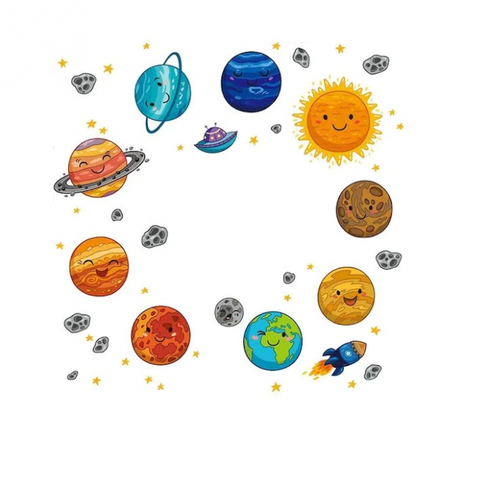 Sticker decorativ autocolant Smiley Solar System, Sistemul Solar cu 10 planete pentru copii educativ emag gradinita terra [7]