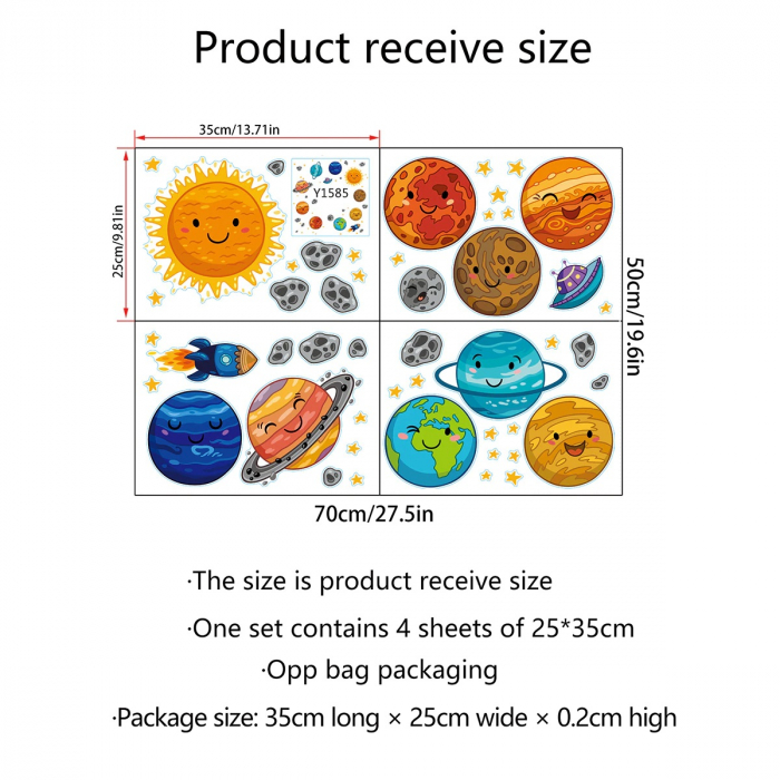 Sticker decorativ autocolant Smiley Solar System, Sistemul Solar cu 10 planete pentru copii educativ emag gradinita terra [9]