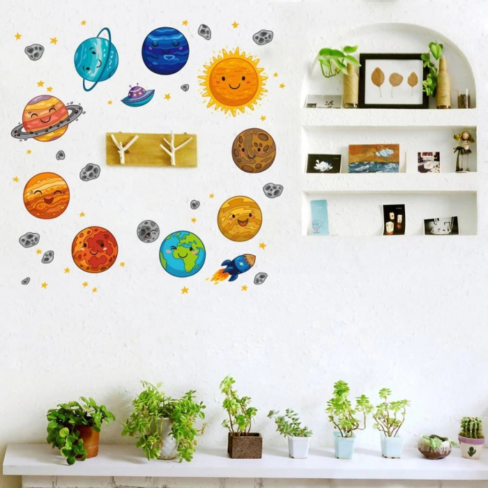 Sticker decorativ autocolant Smiley Solar System, Sistemul Solar cu 10 planete pentru copii educativ emag gradinita terra [2]