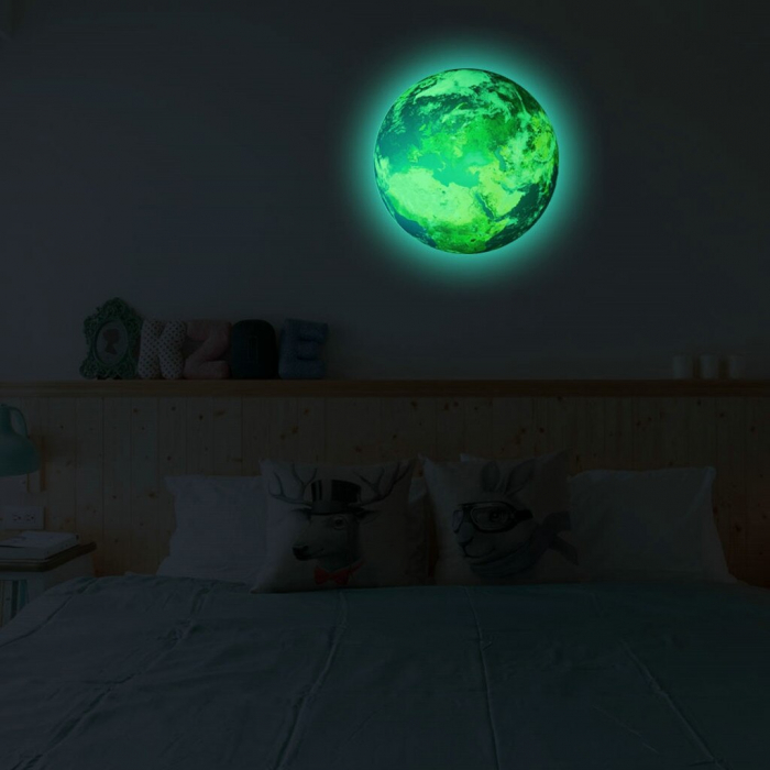Sticker Glow In The Dark Luxer, Autocolant Luna Fosforescenta, Pamant, 30 cm, stickere pamant terra pentru perete ieftin dormitor sufragerie autocolant emag luxer dedeman leroy globul pamantesc [1]