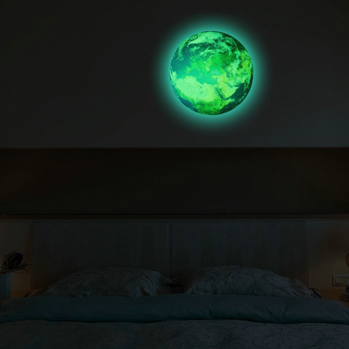 Sticker Glow In The Dark Luxer, Autocolant Luna Fosforescenta, Pamant, 30 cm, stickere pamant terra pentru perete ieftin dormitor sufragerie autocolant emag luxer dedeman leroy globul pamantesc [3]