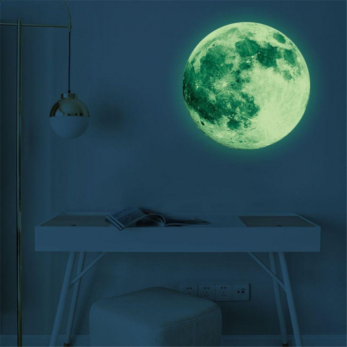 Sticker Glow in the dark Luxer, Autocolant Luna Fosforescenta, Verde, 30 cm,  stickere pamant terra pentru perete ieftin dormitor sufragerie autocolant emag luxer dedeman leroy globul pamantesc [9]