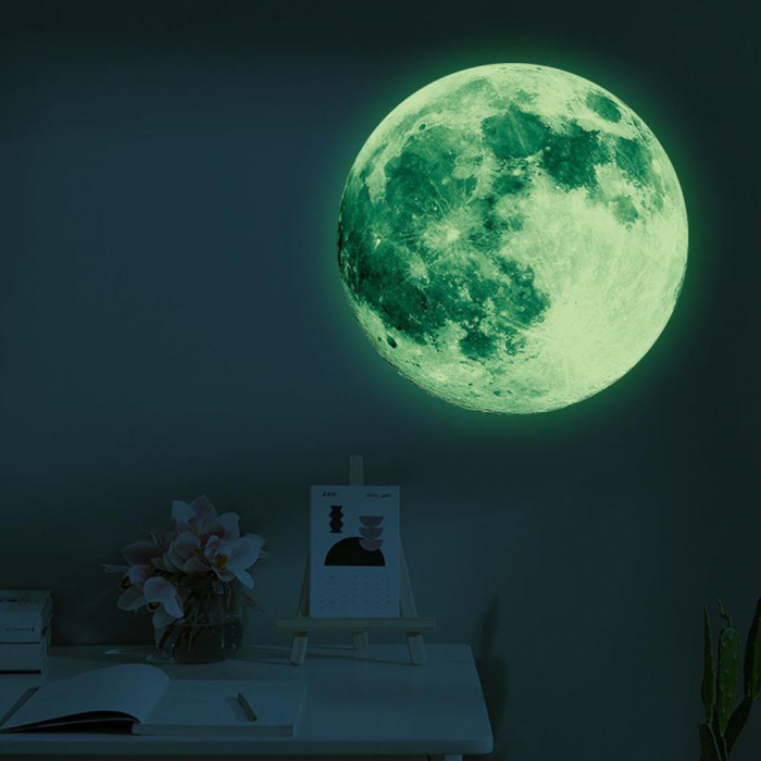 Sticker Glow in the dark Luxer, Autocolant Luna Fosforescenta, Verde, 30 cm,  stickere pamant terra pentru perete ieftin dormitor sufragerie autocolant emag luxer dedeman leroy globul pamantesc [5]