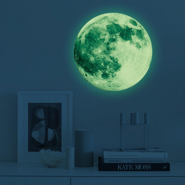 Sticker Glow in the dark Luxer, Autocolant Luna Fosforescenta, Verde, 30 cm,  stickere pamant terra pentru perete ieftin dormitor sufragerie autocolant emag luxer dedeman leroy globul pamantesc [3]