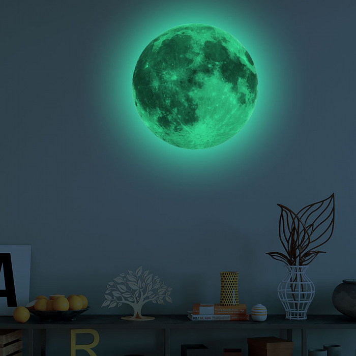 Sticker Glow in the dark Luxer, Autocolant Luna Fosforescenta, Verde, 30 cm,  stickere pamant terra pentru perete ieftin dormitor sufragerie autocolant emag luxer dedeman leroy globul pamantesc [1]