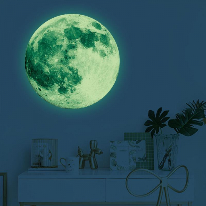 Sticker Glow in the dark Luxer, Autocolant Luna Fosforescenta, Verde, 30 cm,  stickere pamant terra pentru perete ieftin dormitor sufragerie autocolant emag luxer dedeman leroy globul pamantesc [6]