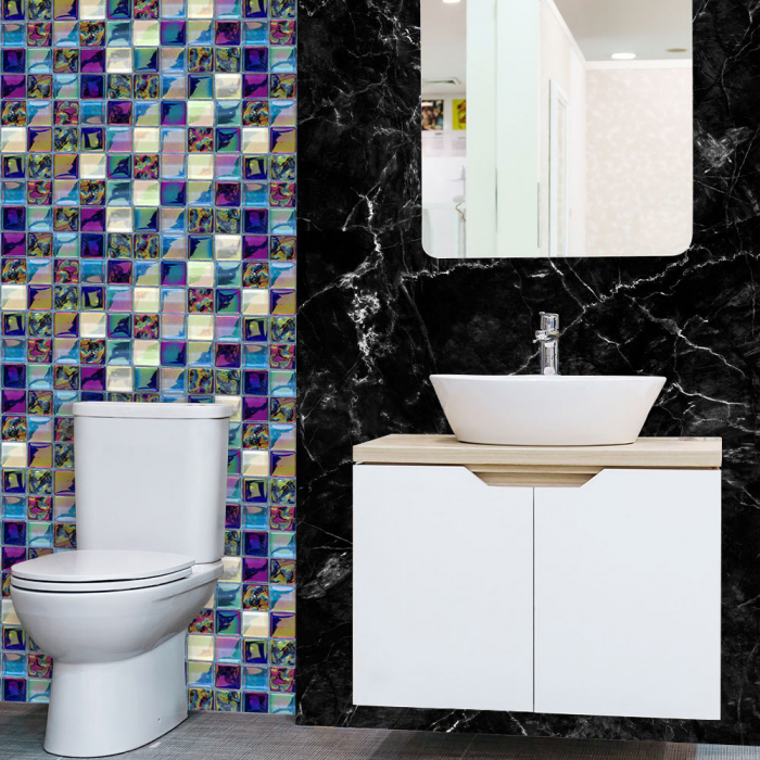Stickere decorative pentru faianta sau perete Luxer, Set 18 buc, Mozaic Mov, 10x10 cm,stickere mosaics sticla ieftin perete baie bucatarie dedeman jysj autoadeziv luxer [4]