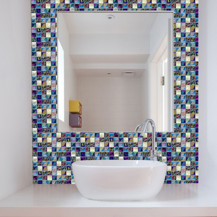 Stickere decorative pentru faianta sau perete Luxer, Set 18 buc, Mozaic Mov, 10x10 cm,stickere mosaics sticla ieftin perete baie bucatarie dedeman jysj autoadeziv luxer [1]