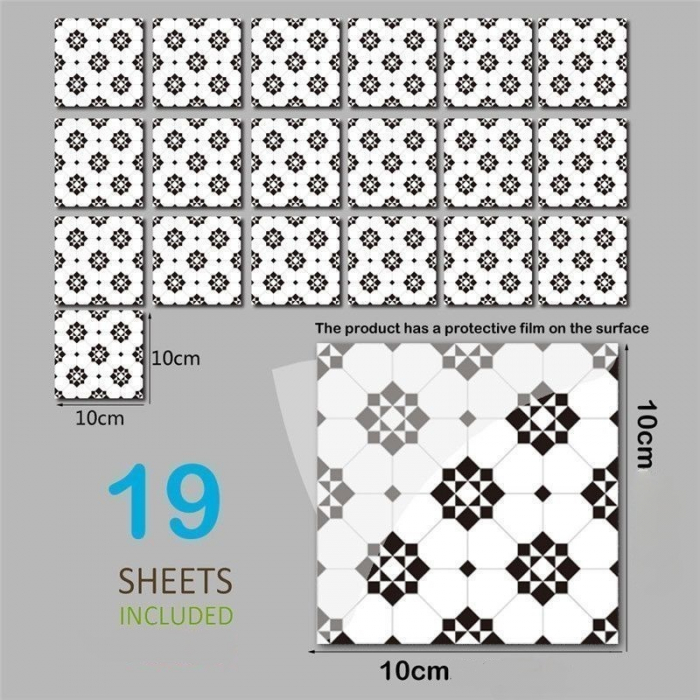 Stickere decorative pentru faianta sau perete Luxer, Set 19 buc, Model geometric Alb/Negru, 10x10 cm, stickere gresie faianta rosturi pentru baie decorative dedeman pentru geam autocolant ieftin folina ktm luxer [10]