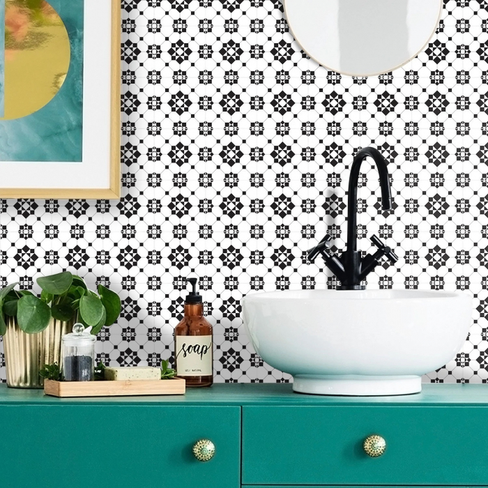 Stickere decorative pentru faianta sau perete Luxer, Set 19 buc, Model geometric Alb/Negru, 10x10 cm, stickere gresie faianta rosturi pentru baie decorative dedeman pentru geam autocolant ieftin folina ktm luxer [2]