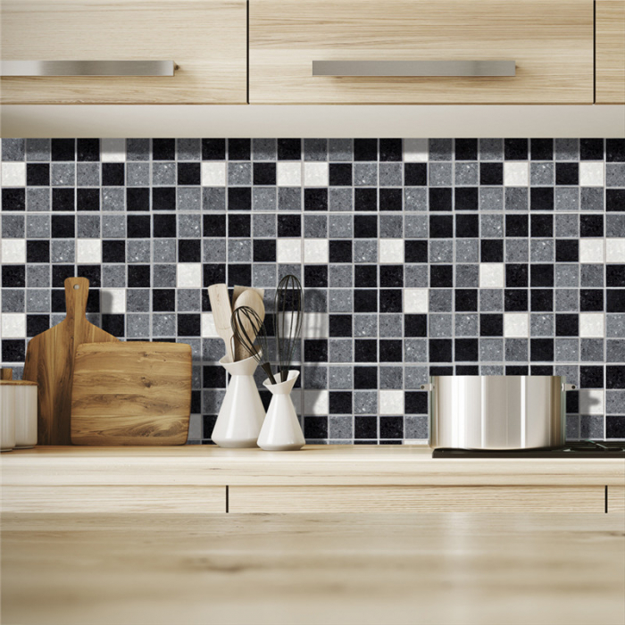 Stickere decorative pentru faianta sau perete Luxer, Set 19 buc, Mozaic Alb/Negru, 10x10 cm,  stickere mosaics sticla ieftin perete baie bucatarie dedeman jysj autoadeziv luxer [2]