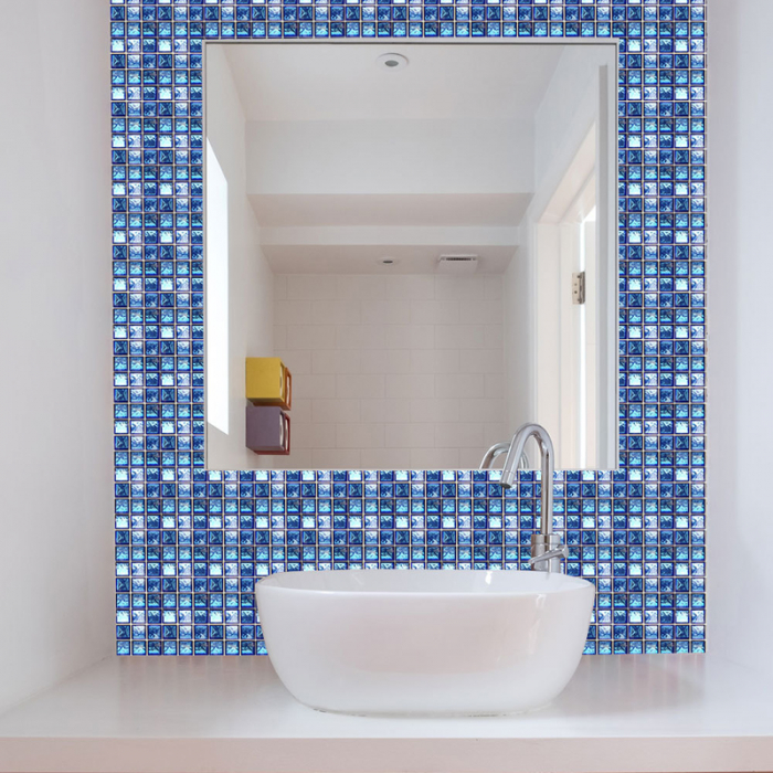 Stickere decorative pentru faianta sau perete Luxer, Set 19 buc, Mozaic Albastru Marin, 10x10 cm, stickere mosaics sticla ieftin perete baie bucatarie dedeman jysj autoadeziv ieftin luxer [2]