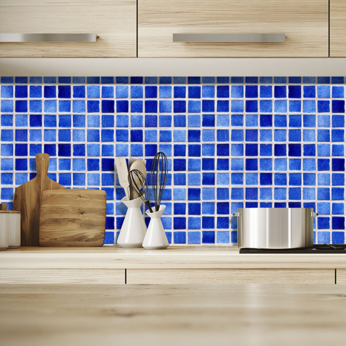 Stickere decorative pentru faianta sau perete Luxer, Set 18 buc, Mozaic Albastru, 10x10 cm, stickere mosaics sticla ieftin perete baie bucatarie dedeman jysj autoadeziv luxer [3]