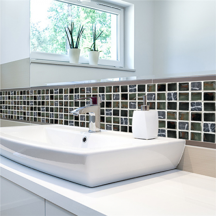 Stickere decorative pentru faianta sau perete Luxer, Set 19 buc, Mozaic Negru/Gri, 10x10 cm,stickere mosaics sticla ieftin perete baie bucatarie dedeman jysj autoadeziv ieftin luxer [3]