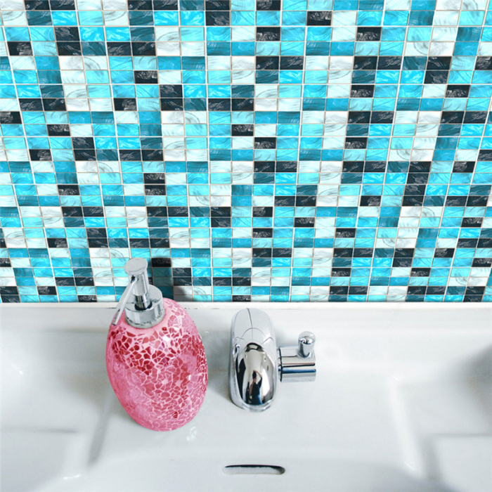 Stickere decorative pentru faianta sau perete Luxer, Set 19 buc, Mozaic Turcoaz, 10x10 cm, stickere mosaics sticla ieftin perete baie bucatarie dedeman jysj autoadeziv luxer [4]