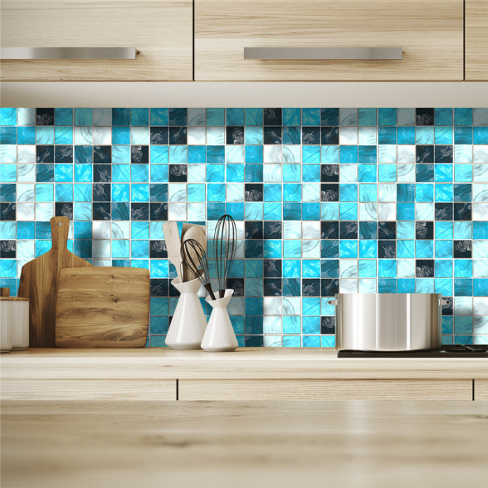 Stickere decorative pentru faianta sau perete Luxer, Set 19 buc, Mozaic Turcoaz, 10x10 cm, stickere mosaics sticla ieftin perete baie bucatarie dedeman jysj autoadeziv luxer [2]