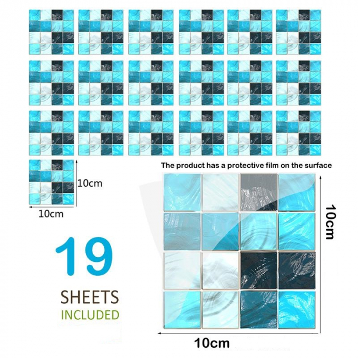 Stickere decorative pentru faianta sau perete Luxer, Set 19 buc, Mozaic Turcoaz, 10x10 cm, stickere mosaics sticla ieftin perete baie bucatarie dedeman jysj autoadeziv luxer [6]
